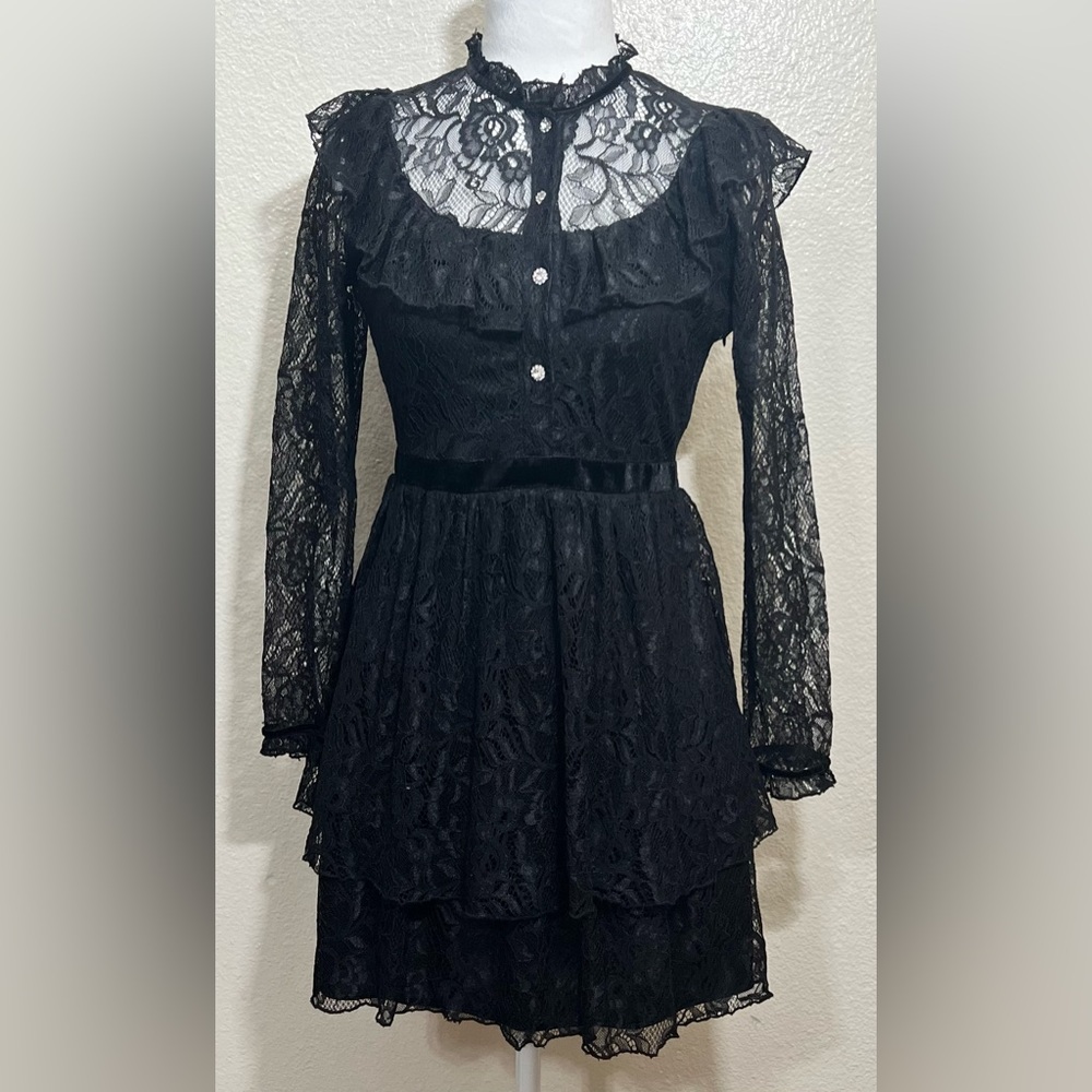 EUC Zara Lace Tier Dress with Jewel Buttons size S Black - Picture 2 of 10